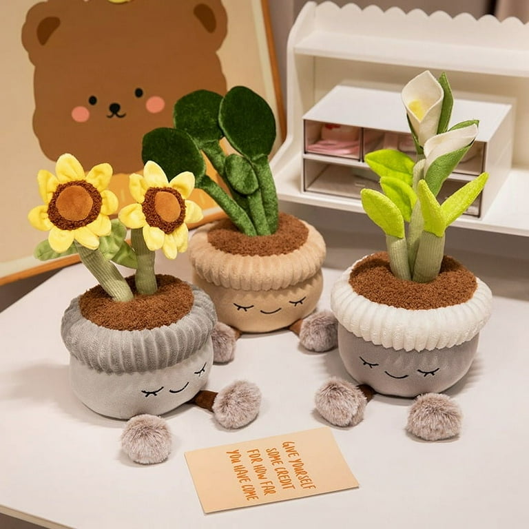 Soft Plush Potted Plant Set of 3 Rubber Tree, Cactus and Succulent. Perfect as a Home Decoration or Gift
