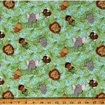 Flannel Jungle Babies Safari Animals Giraffes Elephants Lions Tigers Monkeys Hippos Nursery Kids Flannel Fabric Print by the Yard (L1594-B)