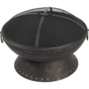Sundale Outdoor Patio 26-Inch Fire Pits Steel Round Firepit Wood Burning Fireplace Fire Bowl with Grate, Spark Screen, Fire Poker, Copper Finish