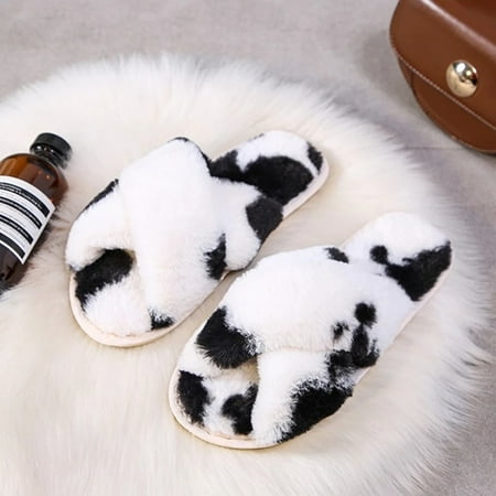 

CoCopeanut BEVERGREEN Winter Women House Slippers Faux Fur Warm Flat Shoes Female Slip on Home Furry Ladies Slides Plus Size Wholesale