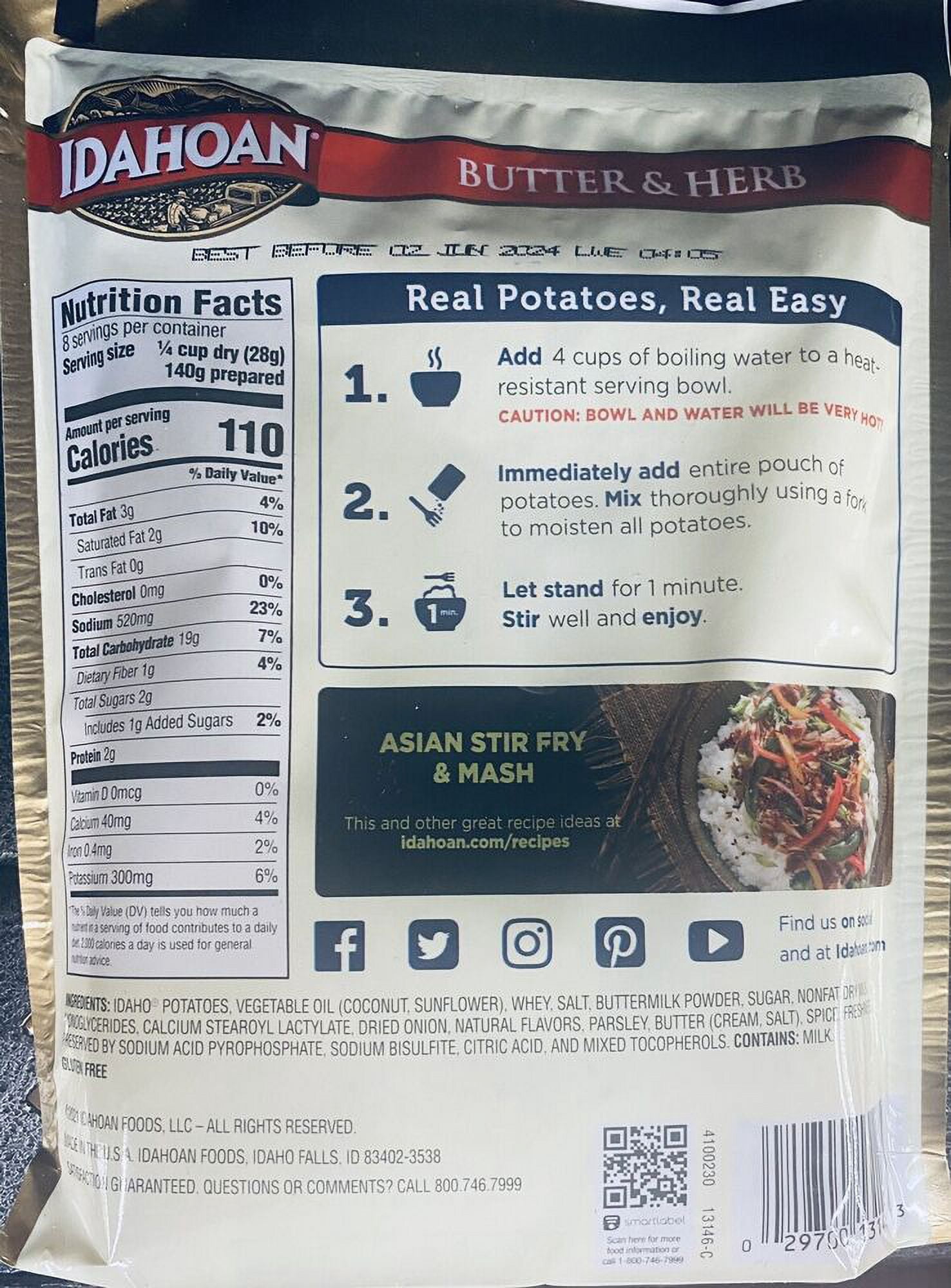 5x Idahoan Butter & Herb Mashed Potatoes 8 oz FAMILY SIZE Packet - 5 PACK