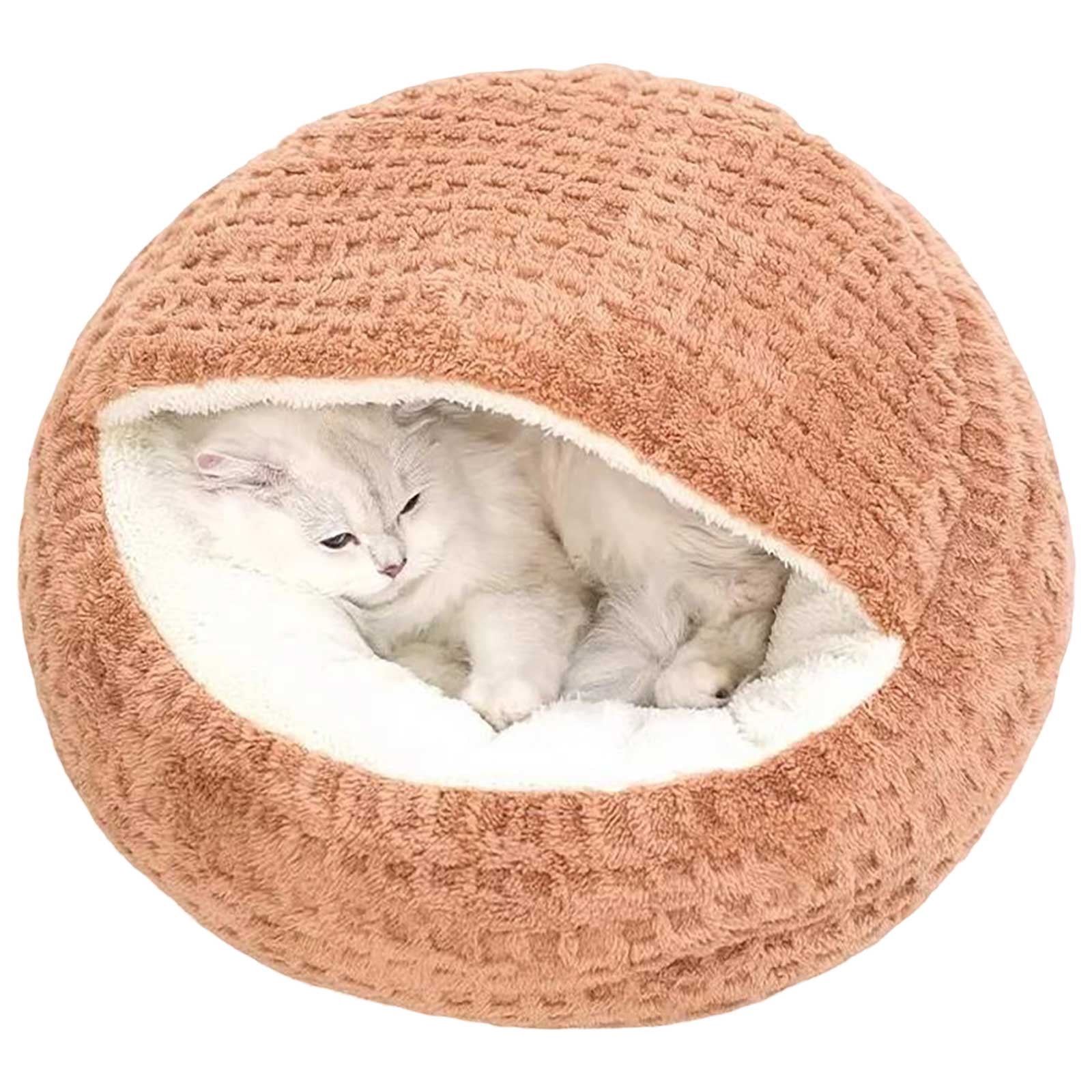 Moocorvic Winter Cat Bed, Round Plush Hooded Bed Cave for Indoor Cats or Small Dog, 23.6 Inch(L)