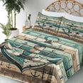 thumbnail image 3 of Ambesonne Nautical Fitted & Top Sheet Set with Shams, Rustic Anchor Wooden Look, Teal Seafoam Pale Brown, 3 of 5
