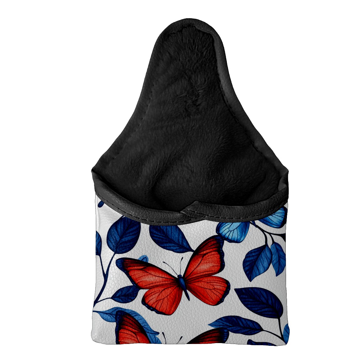 Golf Mallet Putter Cover Premium Leather Waterproof Golf Putter Head Cover with Magnetic Closure Red And Blue Butterfly