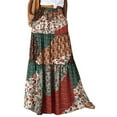 thumbnail image 2 of Women's Vintage Patchwork Print Tiered Maxi Skirt Drawstring Waist Flowy A Line Boho Skirt Red XL, 2 of 5