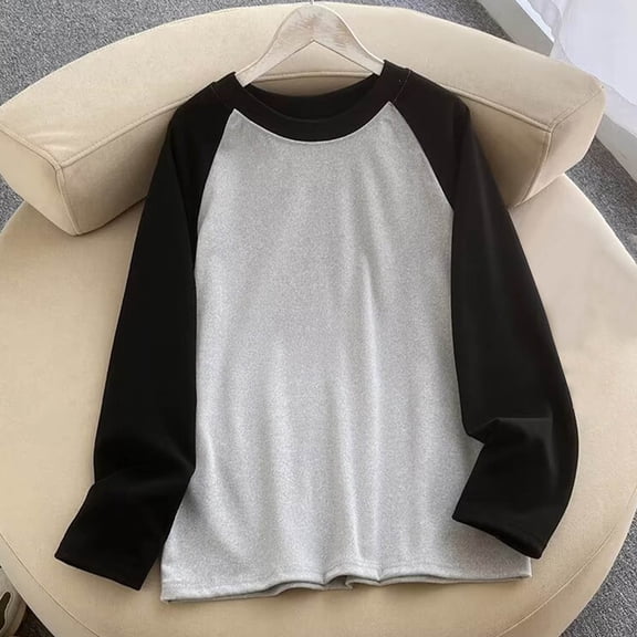 Women's Color Block Sweatshirts Dressy Crewneck Long Sleeve Pullover Boyfriend Style Tops Casual Fall Outfits Bronze S