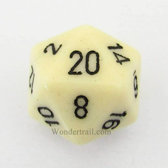 Ivory Die with Black Numbers D20 34mm (1.34in) Pack of 1 Chessex