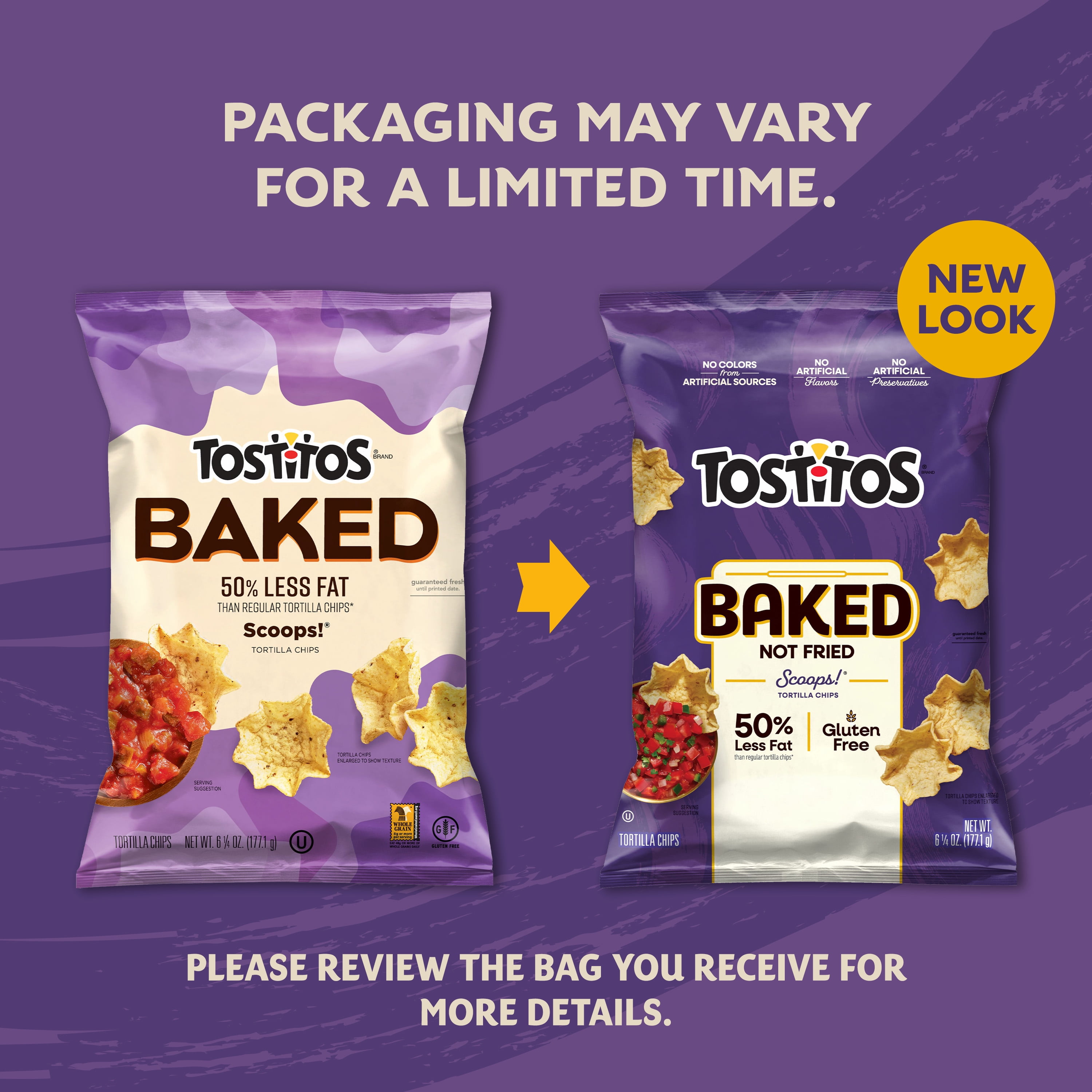Baked Tostitos Scoops 50% Less Fat Tortilla Chips Bag, 6.25 oz