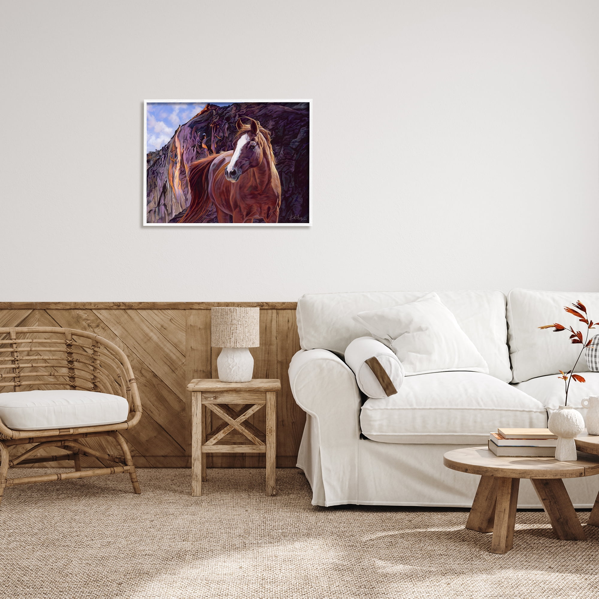Stupell Industries Horse by Cliffs Landscape Animals & Insects Painting White Framed Art Print Wall Art, 30 x 24