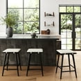 thumbnail image 2 of Nathan James Barker Counter Height Solid Wood Barstool with Upholstered Cushion, Backless Island Stool with Rubberwood Legs and Natural Textured Linen Upholstery for Kitchen, Black/White, 2 of 7