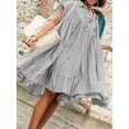 thumbnail image 2 of Plus Size Grey Bohemian Ultra Loose Doll Dress, Casual Summer Ruffle Hem, 2 of 11