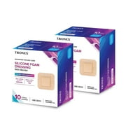 TRONEX SD3131 Silicone Foam Dressing 3x3, Adhesive Border, Waterproof, Sterile, Ultra Absorbency, Breathable, Advanced Wound Care, Gentle Removal, Latex Free, Beige, Pack of 20