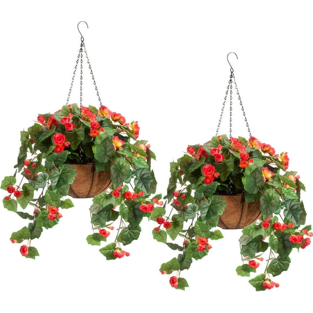 Fully Assembled Coral Begonia Basket by OakRidgeTM, Set of 2