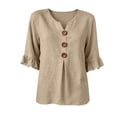 thumbnail image 6 of GERsome 3/4 Ruffled Sleeve T-Shirts for Women Button Down V-Neck Casual Business Work Summer Tops,Khaki,Size XL, 6 of 7