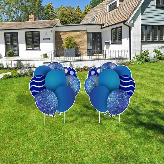 Victory Store Blue Balloon Outdoor Birthday Party Signs with Stakes 22740a, Set of 2