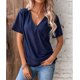 thumbnail image 3 of Blusa Vhermosa azul marino cuello cruzado manga corta pliegues laterales color puro talla L, 3 of 7