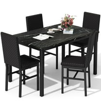 Lamerge Marble Kitchen Dining Set with 4 Upholstered Velvet Chairs for Home Kitchen, Living Room, Dining Room, Black