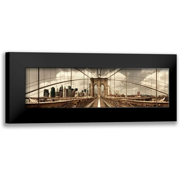 Lake, Shelley 14x7 Black Modern Framed Museum Art Print Titled - Brooklyn Bridge (sepia)