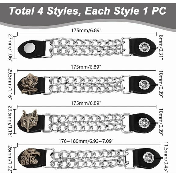 4Pcs Vest Extenders Punk Style Motorcycle Vest Extenders for Men Biker Waistcoat Extension Chain - 6.9 Inch Long