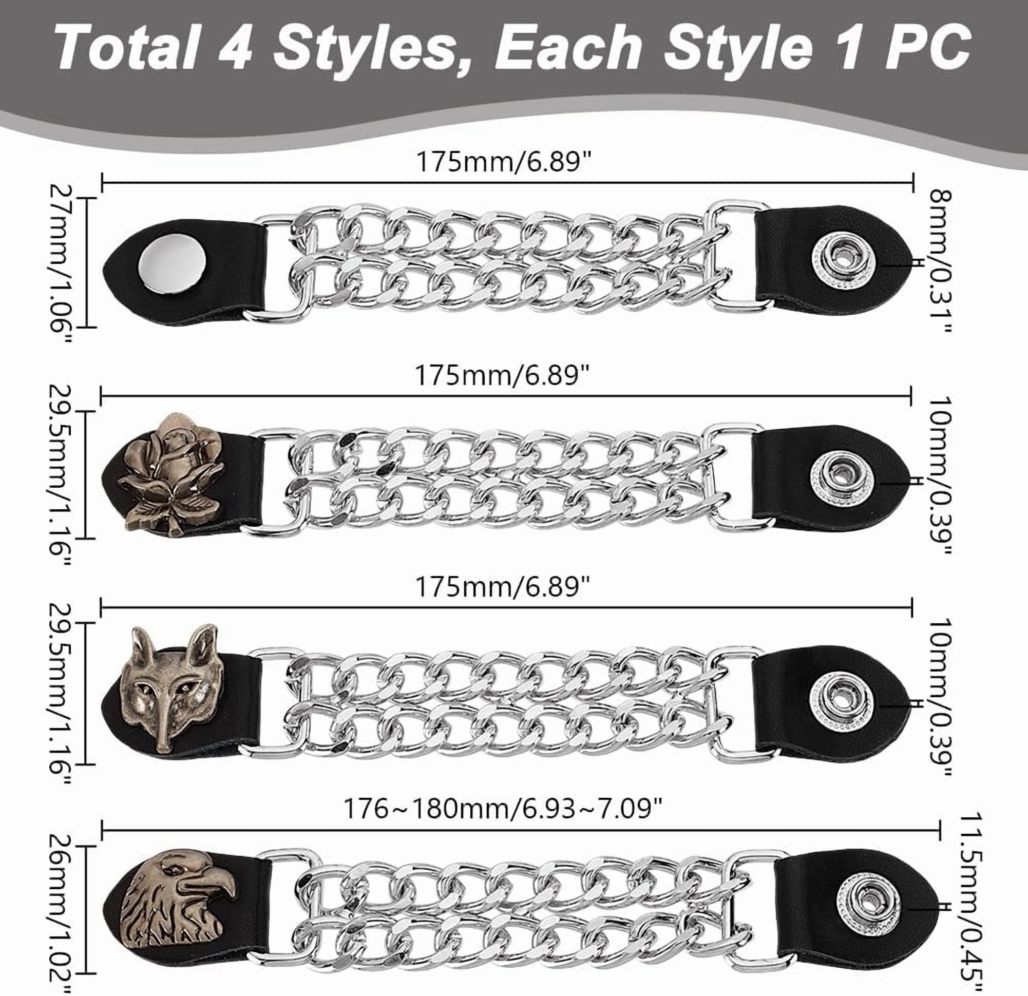 4pc 6.5 Inch Motorcycle Vest Extenders – Skull Design With 4 Inch Chain, Chrome
