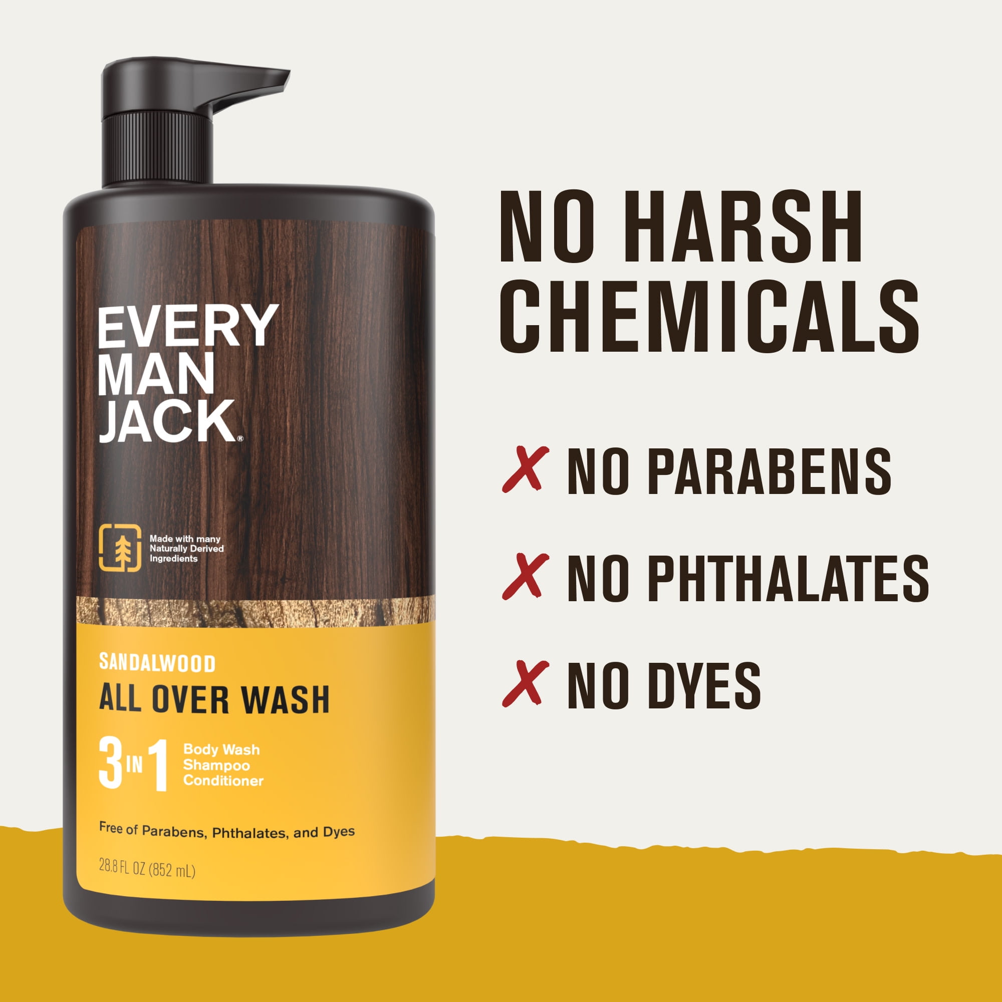 Every Man Jack Sandalwood Hydrating Men's 3-in-1 Body Wash and Shampoo & Conditioner - 28.8 fl oz