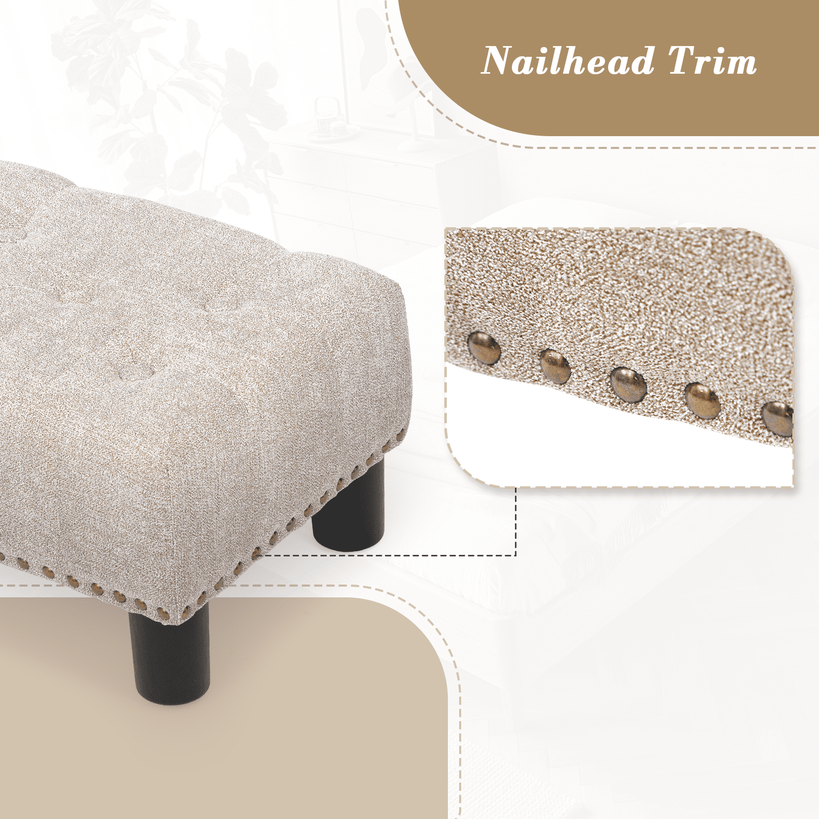 OSM Foot Stool Ottoman, Small Ottoman Foot Rest with Legs, Rectangle Foolstool Ottomans for Couch, Ottoman Foot Stools for Living Room Entryway (Sandy Beige)
