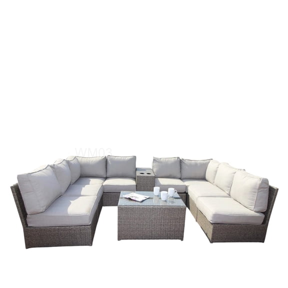 Gray Mix 10-Piece Outdoor Sectional Sofa Set with Cushions, All-Weather Patio Furniture