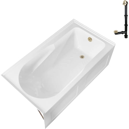 Streamline GA-311-24-PBR 60 in. x 32 in. Acrylic Right-Hand Drain Alcove Bathtub in Glossy White With External Drain in Polished Brass