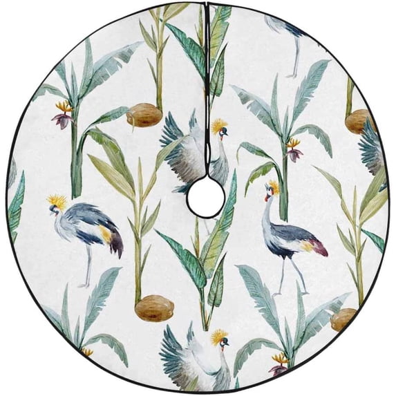 FMSHPON Crowned Crane Xmas Christmas Tree Skirt Stand Mat for Holiday Party Decoration Indoor Outdoor 48 inches