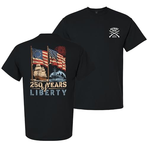 Patriot Pride Reckless Patriot Men’s Graphic T-Shirt –America's 250 Years of Liberty Flags, Ship & Submarine Design, Black, Small