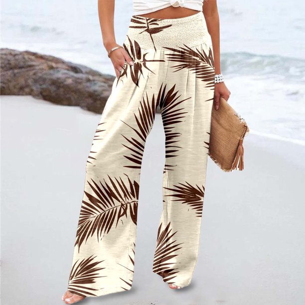 WILLBEST Pantalones Casuales para Mujer: Cintura Alta Elástica, Pierna Ancha, Diseño Estampado, Cómodos y Versátiles para Uso Diario. XXXL