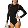 thumbnail image 2 of Girls Long Sleeve Rashguard One Piece Swimsuit UPF 50+ Front Zip Colorblock Black Tween Swimwear,Size 10-11 T, 2 of 9