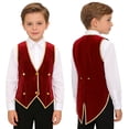 thumbnail image 2 of Aislor Boys Medieval Renaissance Vest Tailcoat Victorian Vintage Waistcoat Velvet Jacket Steampunk Red 14, 2 of 7