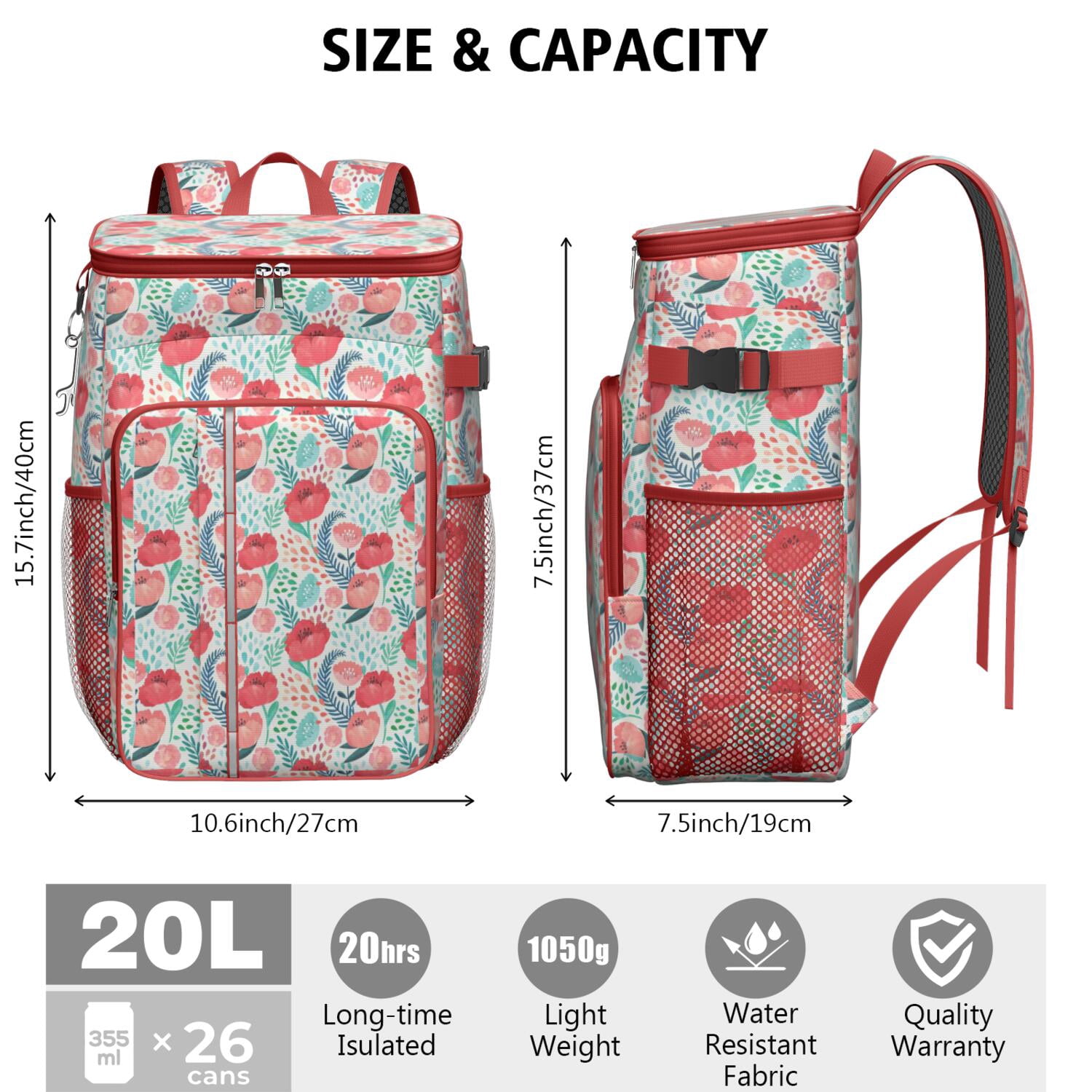 Travel Cooler Bag - Pioneer Flower Camping Beer Cooler Backpack with Bottle Opener- Waterproof Insulated Picnic Backpacks - Cooler Bag for Beach