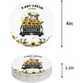 thumbnail image 1 of FMSHPON Lattice Truck and Sunflower Cow White Set of 6 Round Coaster for Drinks, Absorbent Ceramic Stone Coasters Cup Mat with Cork Base for Home Kitchen Room Coffee Table Bar Decor, 1 of 6