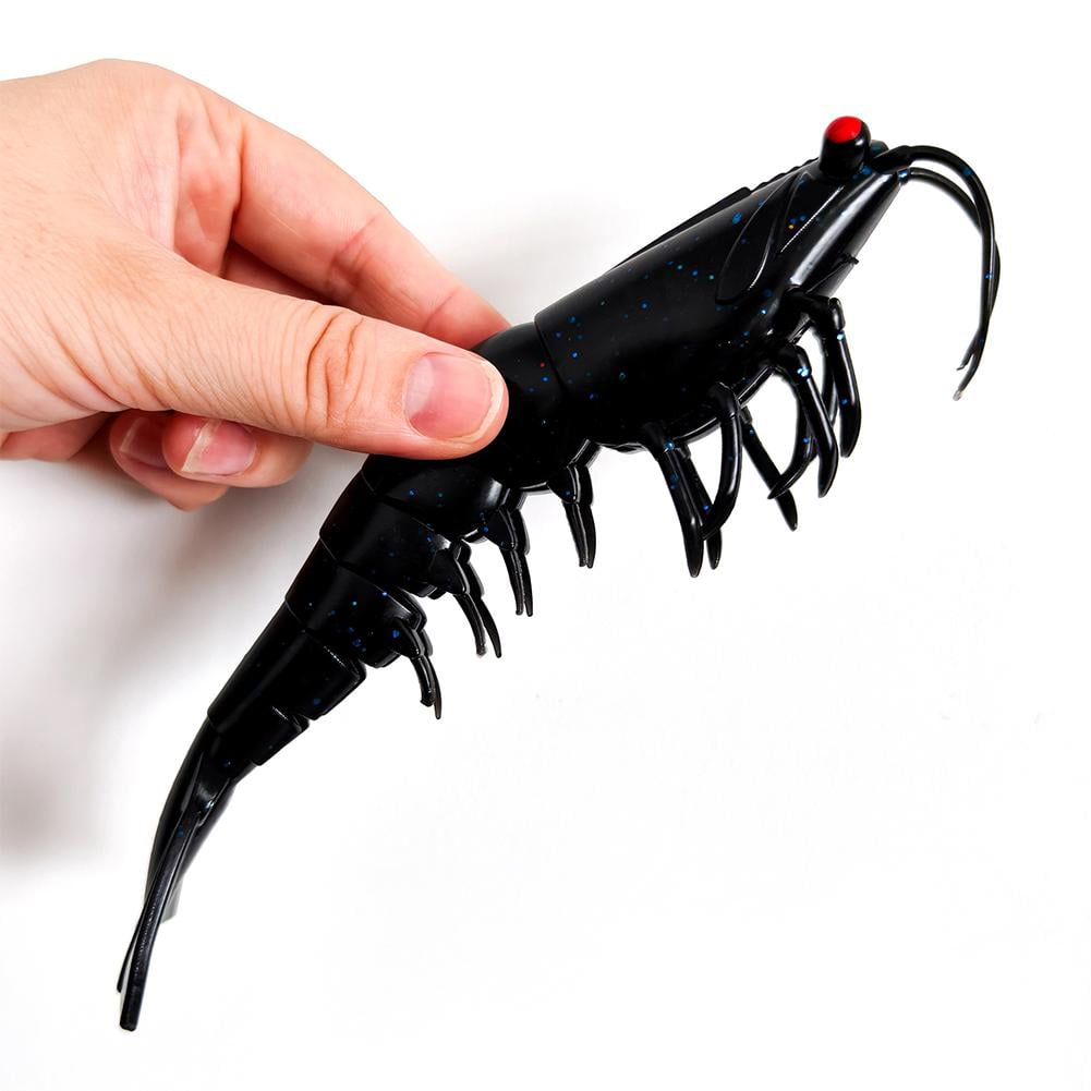 Soft Shrimp Lure 22.5cm 38g TPE Fishing Bait Multi Jointed Segmented Body with 3D Eyes Built in Glitter Sequins Realistic Whiskers Feet Fan Tail Floating Saltwater Boat Fishing Tackle 7 Colors