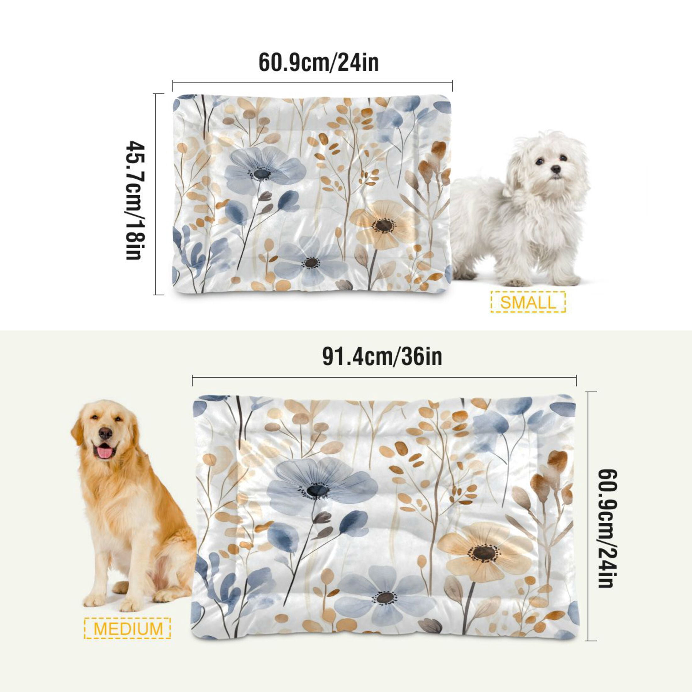Qxltty Watercolor Wildflowers Ped Pad Wear-resistant and Hard to Bite Through Sleeping Pad for Small Medium Large Dogs Winter Pet Bed 36×24in