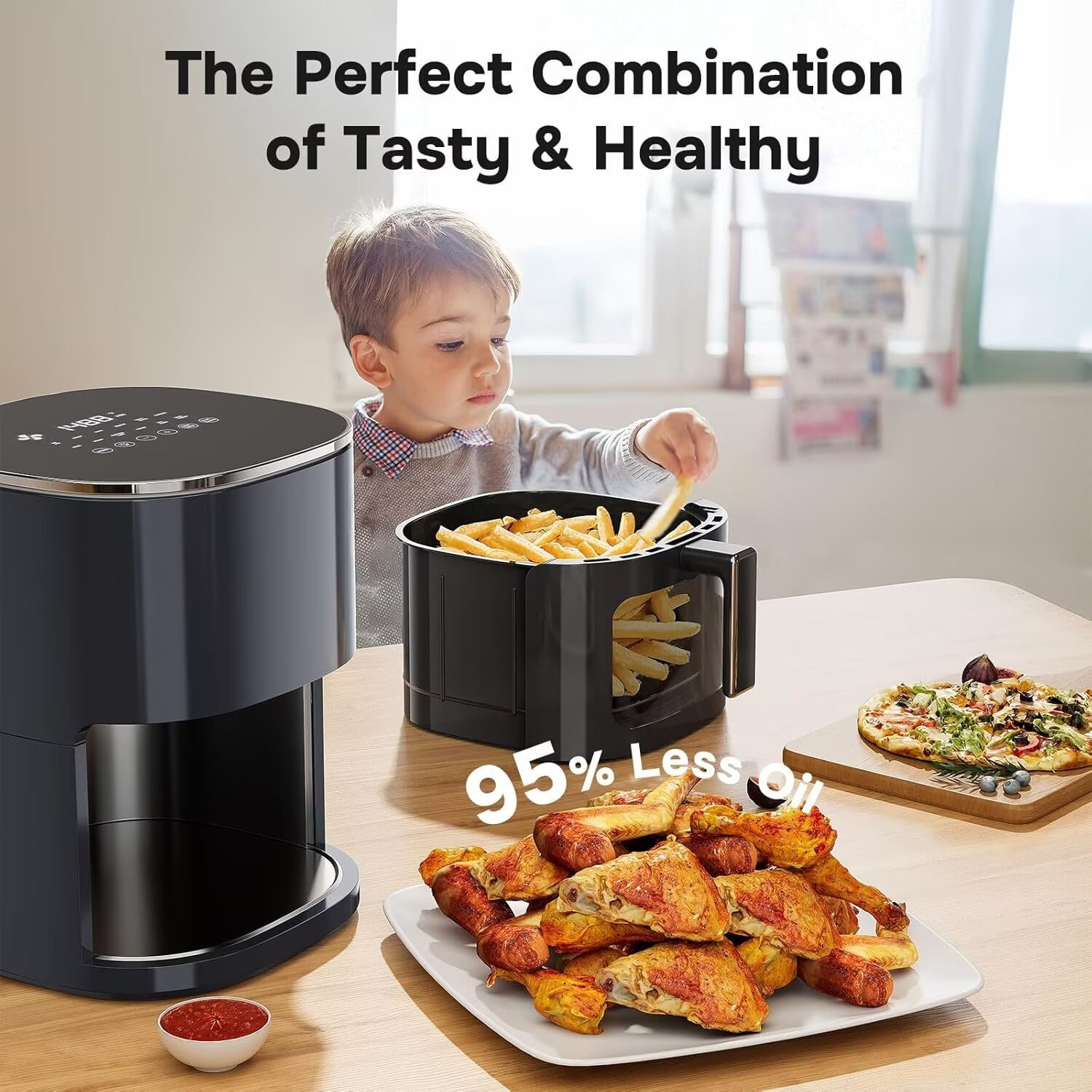 QUIOCOZY 12-in-1 Digital Air Fryer, 6.3 Qt Large Capacity, Viewing Window, Nonstick Dishwasher-Safe Basket, 1700W, Gray