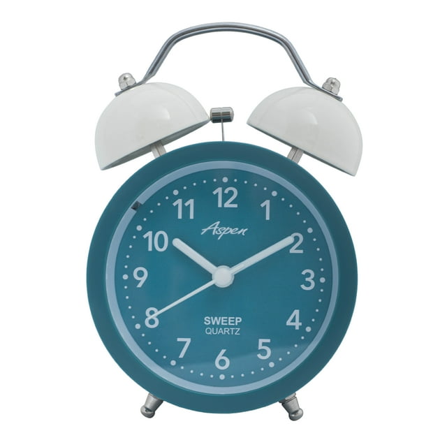 Loud Twin Bell Analog Alarm Clock for Adults and Kids, Bedroom, Office, Home Décor, Soft Backlight, Retro Alarm Clock for Heavy Sleepers, Battery Operated, Easy to Read Dial - Turquoise and White