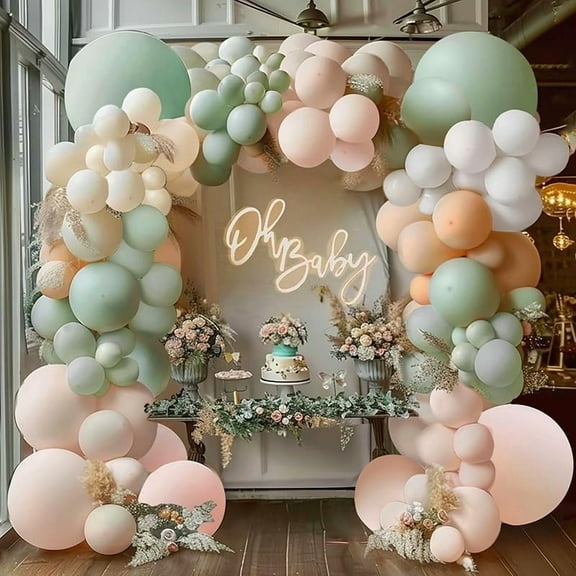 Dusty Green Pink Balloon Garland Arch Kit,Green Blush Peach White Nude Balloons Spring Balloon Arch kit for Baby Shower Birthday Tea Party Fairy Party Gender Reveal Decorations