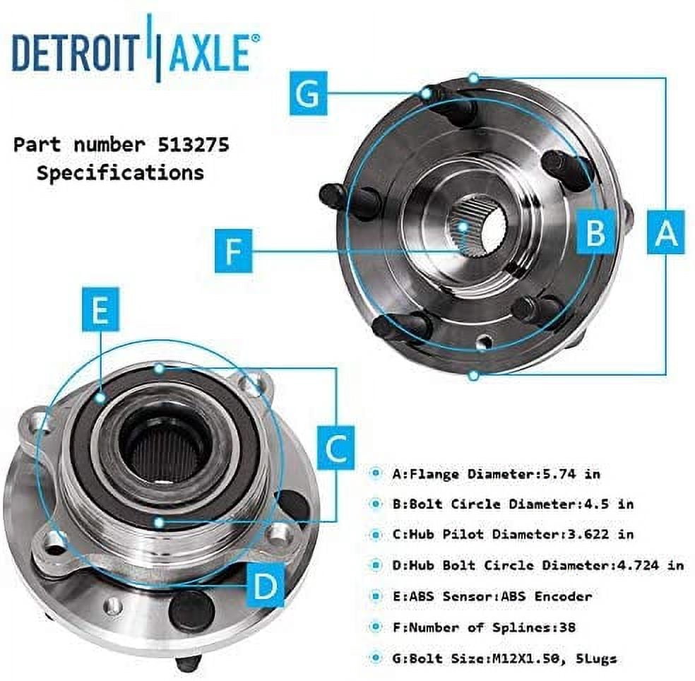 Detroit Axle Replacement for 2013-19 Ford Flex Lincoln MKT MKS 5 Lug 352mm Front Drilled Slotted Rotors w/Ceramic Brake Pads + Wheel Hub & Bearings Assembly - 6pc