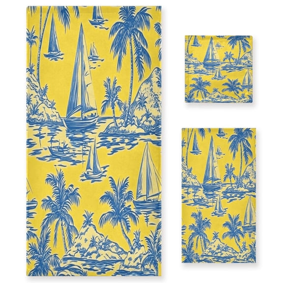 BZSMCE 3piece Bath Towel Sets Hand Bath Towels Fashion Nautical Daydreams in Blue and Yellow Printed Towel Sets
