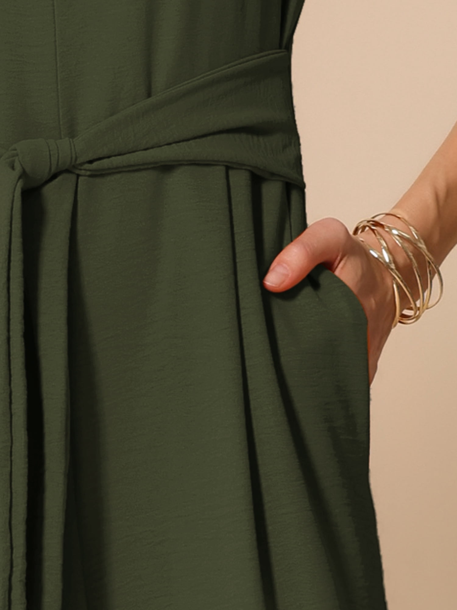 DARING DIVA Women's V Neck Casual Sleeveless Wide Leg Jumpsuit S Army Green