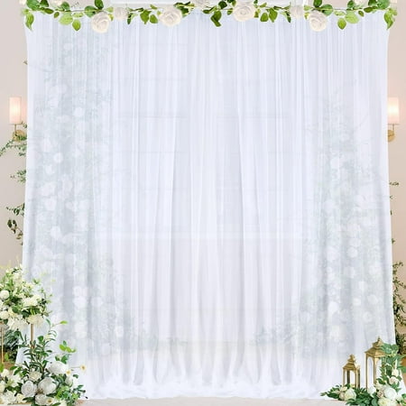 White Backdrop Curtain for Parties, 2 Panels 5ft X 10ft White Sheer Backdrop Curtain for Wedding ...