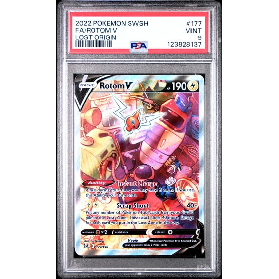 Pokemon TCG, PSA Graded 9 MINT, Fa/Rotom V Lost Origin #177, Sword & Shield Lost Origin, Fully Encapsulated Bundle with Compatible Pokemon Hard Sealed Case