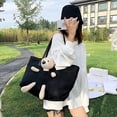 thumbnail image 2 of Bolso de mano para mujer, bolso de hombro de lona de gran tamaño para estudiante, bolso de mano cruzado con oso lindo, bolso de mano informal negro, 2 of 5