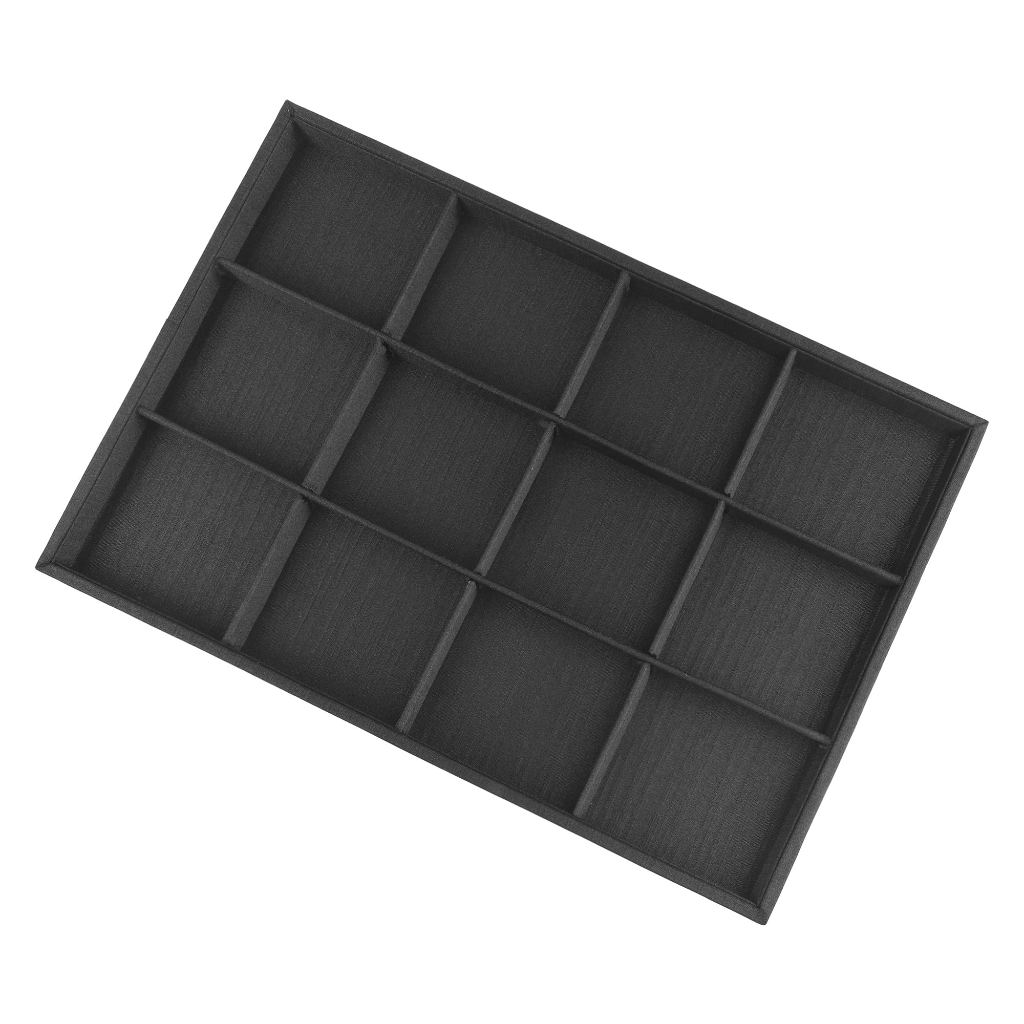 Unique Bargains Fabric Jewelry Boxes Organizer Trays with Removable Dividers for Drawers Black 12 Grid Tray