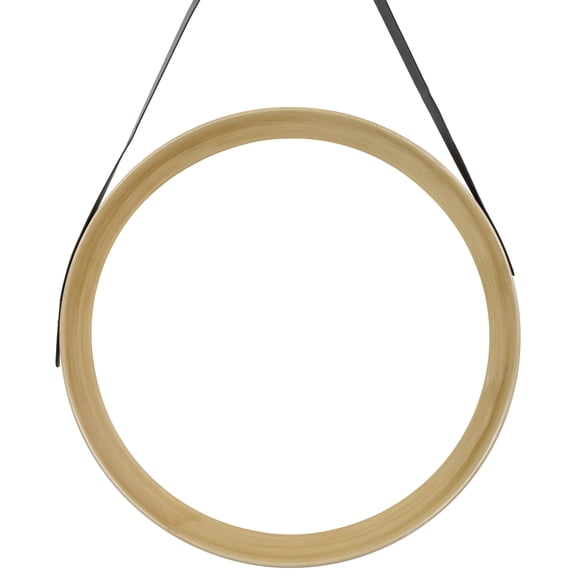 Northlight 20" Wooden Finish Round Wall Mirror with Black Hanging Strap