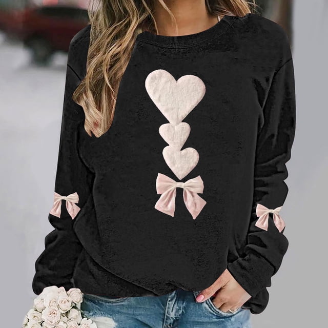 ICHUANYI Chandail en Molleton Graphique Cœur pour Femmes, Col Rond, Décontracté, Oversize, Manches Longues