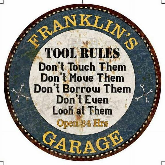 FRANKLIN'S Garage Rules 14" Round Metal Sign Garage Wall Decor 100140015465